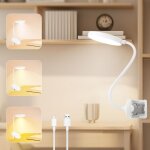 Lampe � pince 20 led, lampe de bureau rechargeable, lampe de chevet flexible, lampe de lecture avec 3 ...