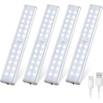 Lampe de placard 4 pcs 24 led, lampe led d�tecteur de mouvement 3 modes d'�clairage, lampe led rechargeable, ...