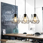 Lampe de plafond à 3 flammes design industrielle suspension lustre cage diamant en métal noir Lampe de plafond à 3 flammes design industrielle suspension lustre cage diamant en métal noir