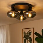 Lampe de plafond verre fum� lampe de salon plafonnier rond boule de verre chambre � coucher, m�tal noir, ...