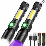 Lampe de poche uv 3 en 1, lampe de poche led rechargeable par usb, aimant zoomable, lampe de travail ...