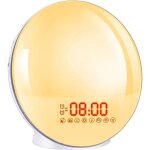 Lampe radio r�veil lumi�re douceur led simulateur d'aube horloge lampe de chevet avec 2 alarmes 8 sons ...