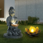 Lampe solaire d'ext�rieur bouddha feng shui fleur solaire d'ext�rieur fleur de lotus verre craquel� solaire, ...