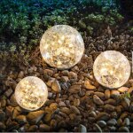 Lampes solaires de jardin, boule de verre fissur� �tanche � led blanche chaude pour la d�coration de ...