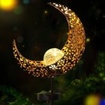 Lampe solaire de jardin en forme de lune - boule en verre - d�coration d'ext�rieur pour cour, pelouse, ...