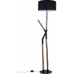 Lampe sur pied design bois naturel abat jour noir �l�gant - bois naturel et noir profond