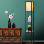 Lampe sur pied avec tagre en bois 1, 6 m (ampoule incluse) noir