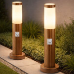 Lampe sur pied lampe de socle avec d�tecteur de mouvement imitation bois borne ext�rieure acier inoxydable, ...