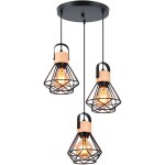 Lampes suspension luminaire industrielle lustre suspension r�troen bois plafonnier cage en m�tal - noir ...