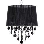 Lampe suspension lustre glamour en tissu noir avec cristaux d�coratifs e14 40w solution �clairage de ...