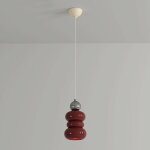 Lampe � suspension en m�tal chrom� avec abat - jour en r�sine rouge, mini suspension de chevet, luminaire ...