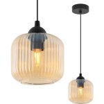 Lampe � suspension riffle noire 1 plaque abat - jour cylindre miel e27