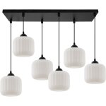 Lampe � suspension riffle noire � 6 plats, abat - jour cylindre blanc, douille e27