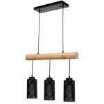 D�coshop26 - lampe suspension suspendue design industriel en bois massif noir 3 abat - jours 040003602 ...