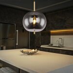 Lampe suspension lampe suspension lampe de table � manger boule laiton couleur verre fum�, m�tal, 1x ...