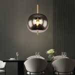 Lampe suspension lampe suspension lampe de table � manger boule laiton couleur verre fum�, m�tal, 1x ...