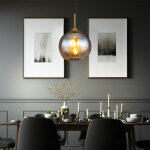 Lampe � suspension lampe de table � manger boule de verre ambre lampe de salon laiton, 1x e27, dxh 25x120 ...