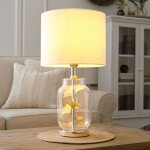 Lampe de table lampe d'appoint feuilles lampe de salle � manger abat - jour textile blanc, verre plastique ...