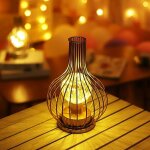 Deesse shop - lampe de table en cage en m�tal aliment�e par batterie avec guirlande lumineuse led �toile ...