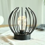 Lampe de table � cage en m�tal lampe sans fil � piles avec ampoule led de style edison id�al pour les ...
