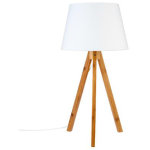 Pegane - lampe de table coloris blanc en polyester et bambou - dim : h55. 5 x d28 cm