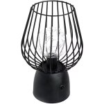 Lampe de table industrielle, retro lampe de chevet de cage en m�tal noir alimentation par piles avec ...