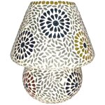 Lampe de table mosa�que en verre et pl�tre � motif floral