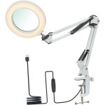 Lampe de table  pince, lampe de travail de lecture, avec bras pivotant  loupe 8x, 3 modes de couleur, ...
