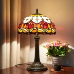 Lampe de table tiffany tulipe rouge en verre teint� ? hauteur 48 cm ? abat - jour 30 cm ? e27 ? finition ...