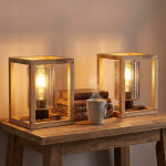 Lampe de table en verre fum� lampe de table noire lampe d'appoint en bois naturel, optique � bulles, ...