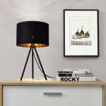 Lampe de bureau metz tr�pied e14 m�tal tissu hauteur 51 cm noir dor� [ lux. pro