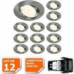 Lot de 12 spot led encastrable complet orientable alu bross� avec ampoule gu10 230v 5w, blanc neutre