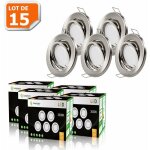 Lot de 15 spot led encastrable orientable alu bross� avec ampoule gu10 230v eq. 50w, blanc chaud