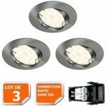 Lot de 3 spot led encastrable complet orientable alu bross avec ampoule gu10 230v 5w, blanc neutre