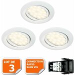 Lot de 3 spot led orientable blanc avec ampoule gu10 230v eq. 50w, blanc chaud Lot de 3 spot led orientable blanc avec ampoule gu10 230v eq. 50w, blanc chaud
