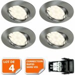 Lot de 4 spot led encastrable orientable alu bross avec ampoule gu10 230v eq. 50w, blanc chaud