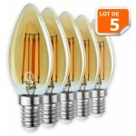 Lot de 5 ampoules led flamme filament doré 4 watt (éq. 42 watt) culot e14 Lot de 5 ampoules led flamme filament doré 4 watt (éq. 42 watt) culot e14
