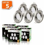 Lot de 5 spot led encastrable complet orientable alu bross� avec ampoule gu10 230v 5w, blanc neutre