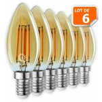 Lot de 6 ampoules led flamme filament dor 4 watt (q. 42 watt) culot e14