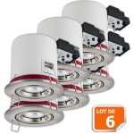 Lot de 6 support de spot bbc orientable alu bross 100mm avec douille gu10 automatique ref. 819