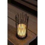 Lanterne solaire effet bougie 22 cm, m�tal noir ajour�, douce lueur pour une ambiance chic & zen