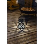 Lanterne solaire m�tal ajour�e 16 cm, effet crois� lumineux au sol, � poser ou suspendre.