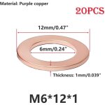 Largeight - 20 pi�ces rondelles en cuivre m6 rondelles plates, 6mm id 12mm od joints toriques, rondelles ...