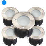 Pack de 5 spots encastrables sol bleu dc12v 2w 110lm �tanche ip67 rond - percage 85mm diffuseur d�poli ...