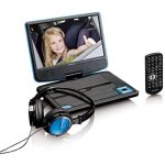 Lecteur dvd portable 9 avec casque usb et support de montage bleu noir