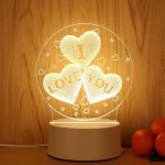 Led veilleuse en acrylique, veilleuse lampe illusion coeur 3d love, romantique 3d led lampe forme coeur ...