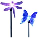 2 pack lampes solaires led pour jardin, papillons et libellules multicolores pour dcorer chemin, jardin, ...