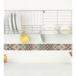 Listel adh�sif d�coratif 5x180cm, carreau de ciment gris et rouge bordeaux chic. autocollant chic et ...