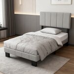 Lit 90�200 cm, rembourr� avec sommier � lattes et t�te capitonn�e, cloud velvet material, skin - friendly ...