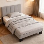 Lit 90x200 cm - hauteur 26. 5 cm - sommier � lattes et t�te de lit capitonn�e - hauteur de la t�te de ...